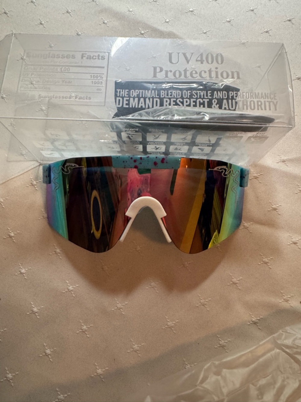 Retro Shield Sunglasses UV400 Rainbow Mirror Lens  Snake Detail